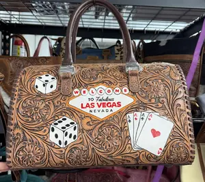 Genuine hand tooled and painted leather speedy bag- Las Vegas