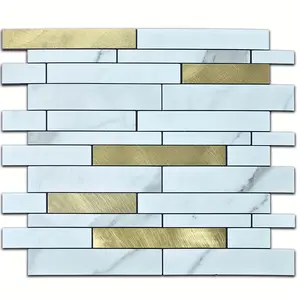 Four color strip shapes，10-piece Metal Mosaic Wall Stickers, Waterproof And Moisture-proof, Fireproof AndHigh-temperature Resistant, lt Can Be Used In A Variety Of Scenarios, Such AsBedrooms, Kitchens, And Bathrooms, Which Can BeCut Freely