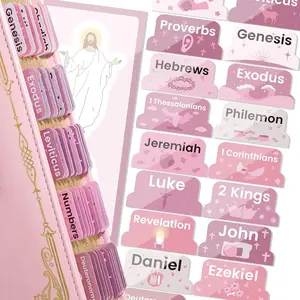 Bible Tabs for Women, Pink Bible Stickers, Laminated Tag with Unique Stickers, Large Print Labels for Easy Navigation, Book Index Labels, Study Supplies