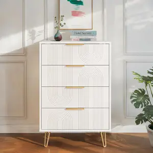 4 Drawer Dresser, 35" Tall Dresser, Modern Wood Chest of Drawers, Storage Organizer Dresser for Bedroom, Closet, Hallway, Living Room