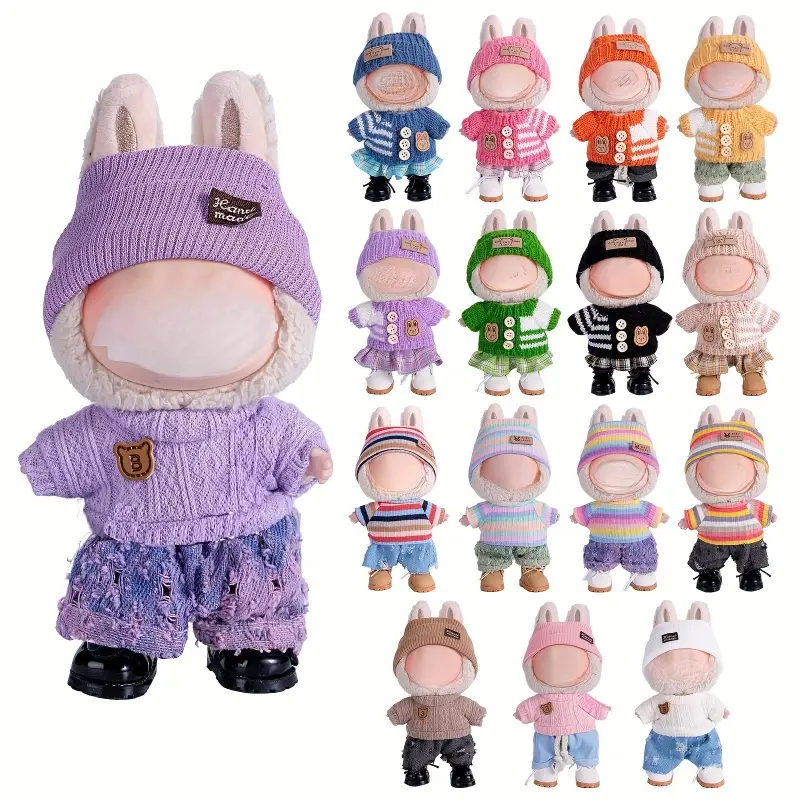 6.69inch Labubu Outfit Playset Doll Clothes with 3, Stylish Fisherman Hat Sweaters Pants Skirt Set for Bulabu Dolls, Adorable Accessories for Play & D