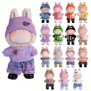 6.69inch labubu doll clothes with 3, stylish fisherman hat sweaters pants skirt set for bulabu dolls, adorable accessories for play & display