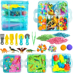 Dinosaur & Ocean Sensory Bin with Play Sand for Toddlers 3+ – Sensory Toys, Dinosaur Figures, Ocean Animals, Sandbox Play Set, Fine Motor Skills, Montessori Learning Toy, Gift for Boys & Girls