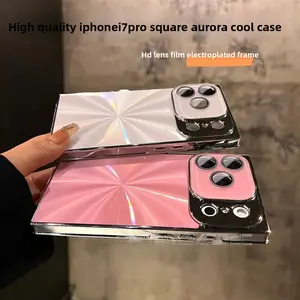 Creative Square Phone Case for 17promax Aurora 16 Electroplated 15 with Camera Protection 14 13cases Pink Cover Shockproof Protective Smartphone Casing Screen Protector Cellphone