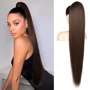 Ponytail extension, 36 Inch Long Straight Drawstring Ponytail Synthetic Hairpieces  Pony Tails  Soft Clip in Hair Extension Pony Tail for Women (Medium Brown)