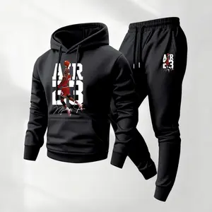 Men's Air No.23 Print Hoodie and Drawstring Sweatpants Set, Menswear, Casual Athletic Long Sleeve Hooded Jacket & Trousers for Fall & Winter, Men's Clothing for Daily Wear, Sportswear Indoor Outdoor, Tracksuit, Athleisure Summer Clothes