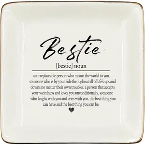 Bestie Friendship Gifts Ceramic  Tray Dish, Bestie  Friends BFF  Plate Ring Trinket Dish, Graduation Friendship Gifts for Women  Friends Her Christmas
