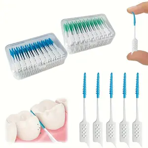 400pcs Interdental Teeth Brushes with Blue flossers - Oral Teeth Cleaning Tools for Braces, care, Gum disease prevention - Gentle Silicone Brushes for Plaque, Food particles removal，Christmas Home Goods