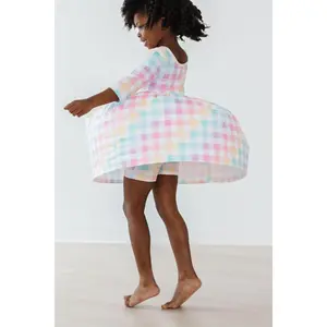 Pastel Plaid 3/4 Sleeve Pocket Twirl Dress
