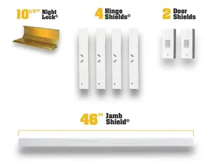 Door Armor Ultimate Double Door Security Kit with 10 1/2" Night Lock System 4 Hinge Shields 2 Door Shields & 46" Jamb Shield for Enhanced Home Defense