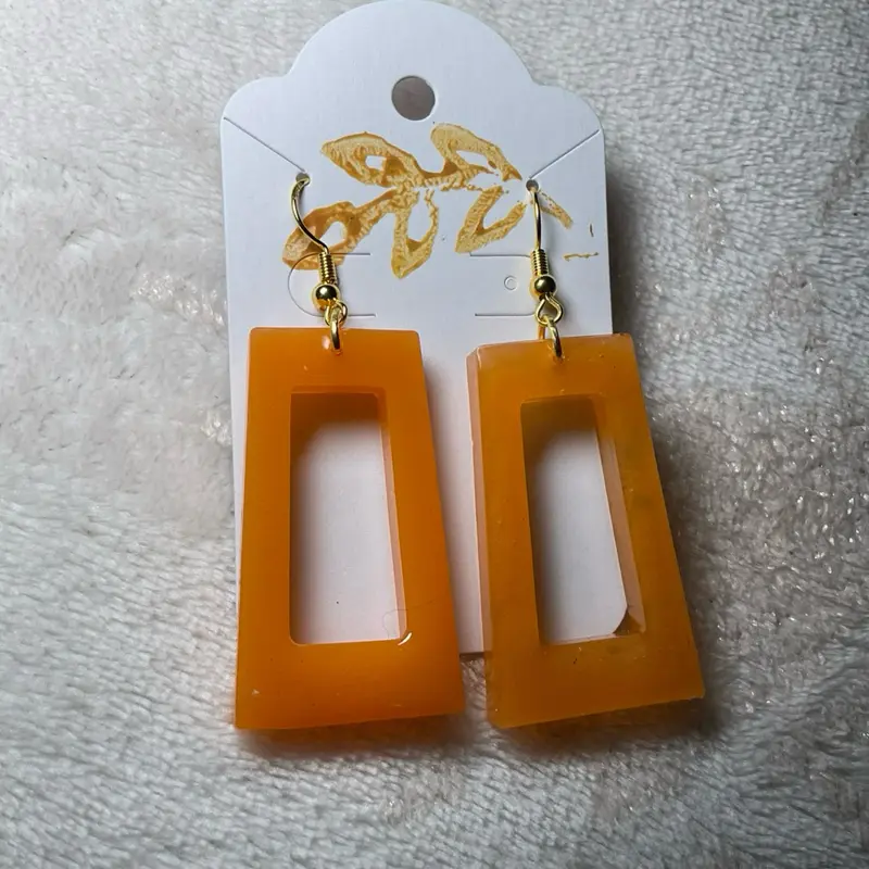 Orange Rectangular Dangle Earrings