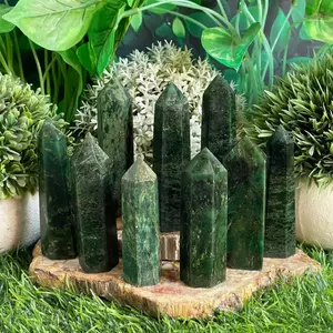 Natural Emerald Polished Crystal Tower Point Healing Reiki Chakra Specimen Hexagonal Obelisk Home Decoration