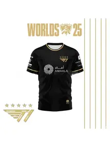 Faker Jersey League of Legends 2025 World Champion All-black Team Jersey T-shirt Lol Esports Lck T1 Team Large  Top