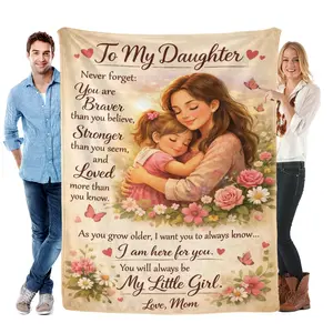 “To My Daughter From Mom” Inspirational Flannel Blanket – Soft Cozy Plush Throw, Perfect Birthday & Graduation Gift for Daughter, Warm Snuggle Blanket for Bedroom, Heartwarming Floral Design