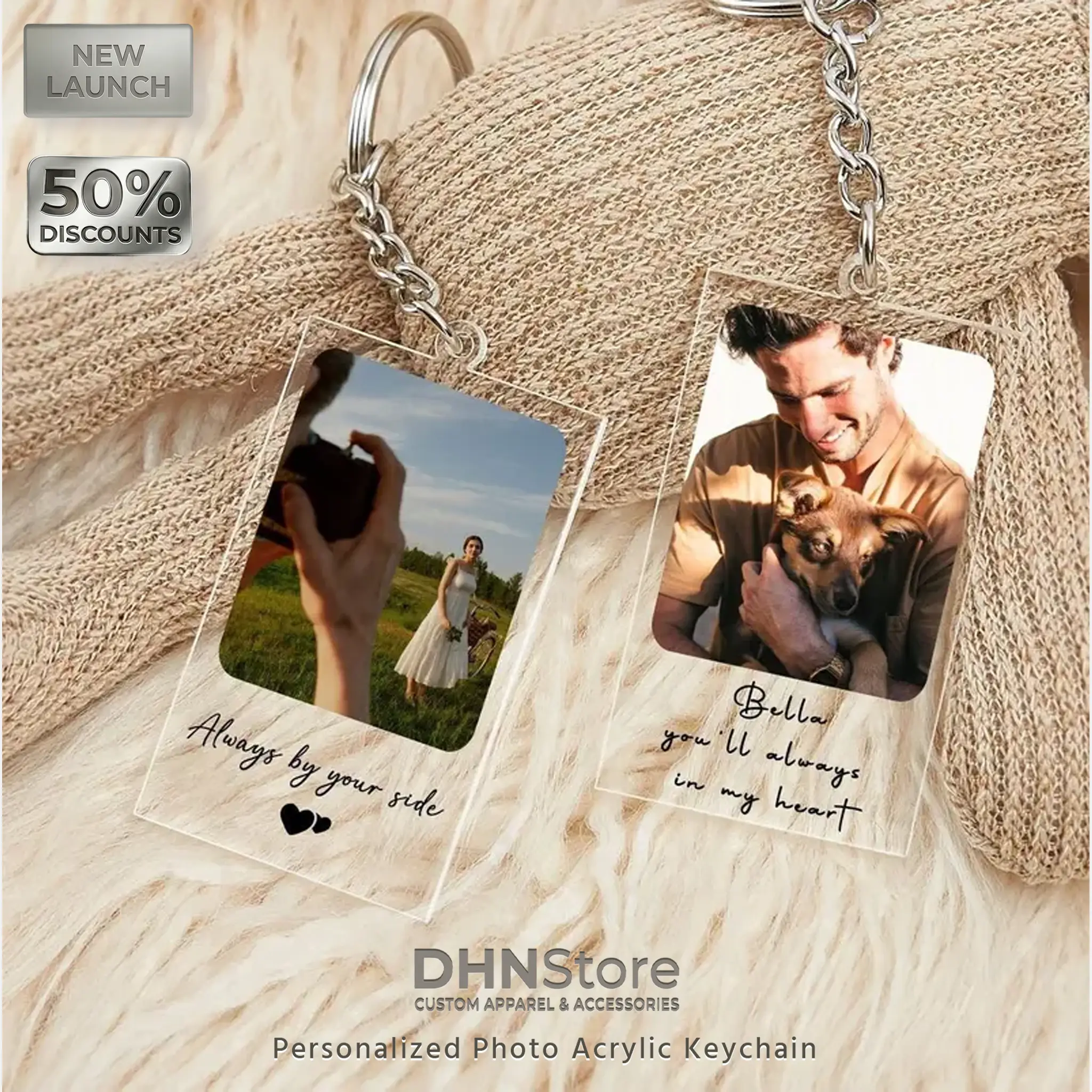 [Flash Deal] DHNStore Custom Photo Acrylic Keychain - Personalized Film Frame Keyring, "Always By Your Side" Keepsake, Women's Fashion Accessory, Memorial Pet Portrait Charm, Romantic Couple Anniversary Gift, Custom Keychains, Personalized Charm Keychains