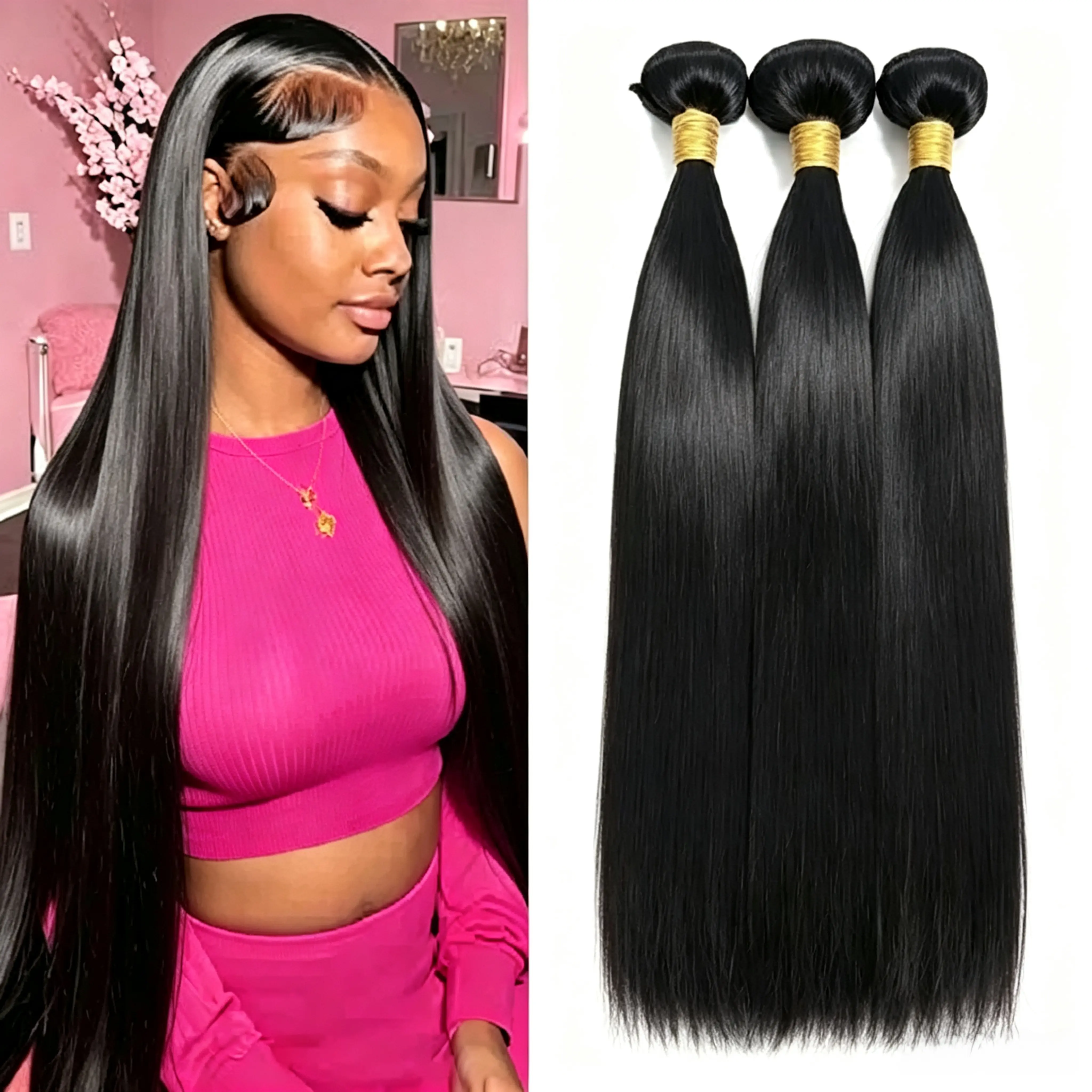 Undetectable Virgin Brazilian Human Hair Bundles - 3 Styles (Straight, Body Wave, Deep Wave) - Natural Black Quick Weave Hair Extensions
