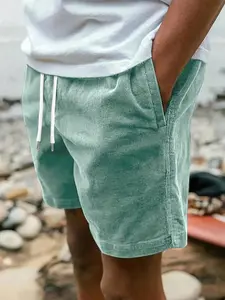 Men's Solid Color Corduroy Shorts, Loose Casual Comfy Breathable Shorts for Summer, Men's Bottoms for Daily Wear