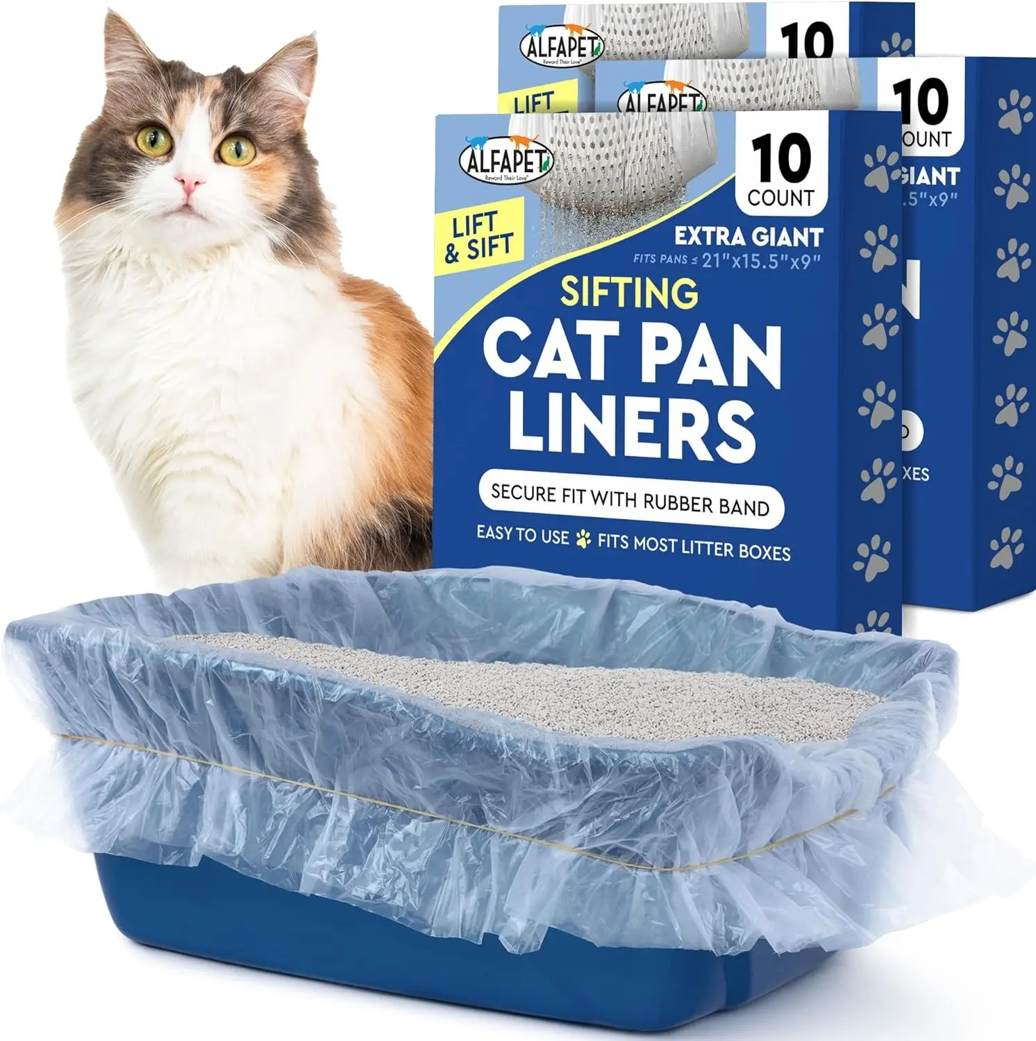 Alfapet Original Sifting Cat Litter Box Liners - Extra Giant 30 Count - Tear-Resistant Cat Litter Bags - Waterproof Kitty Litter Liners - Fits Almost All Litterbox Pan Sizes, 40" x 38", 30 lb Capacity Gift
