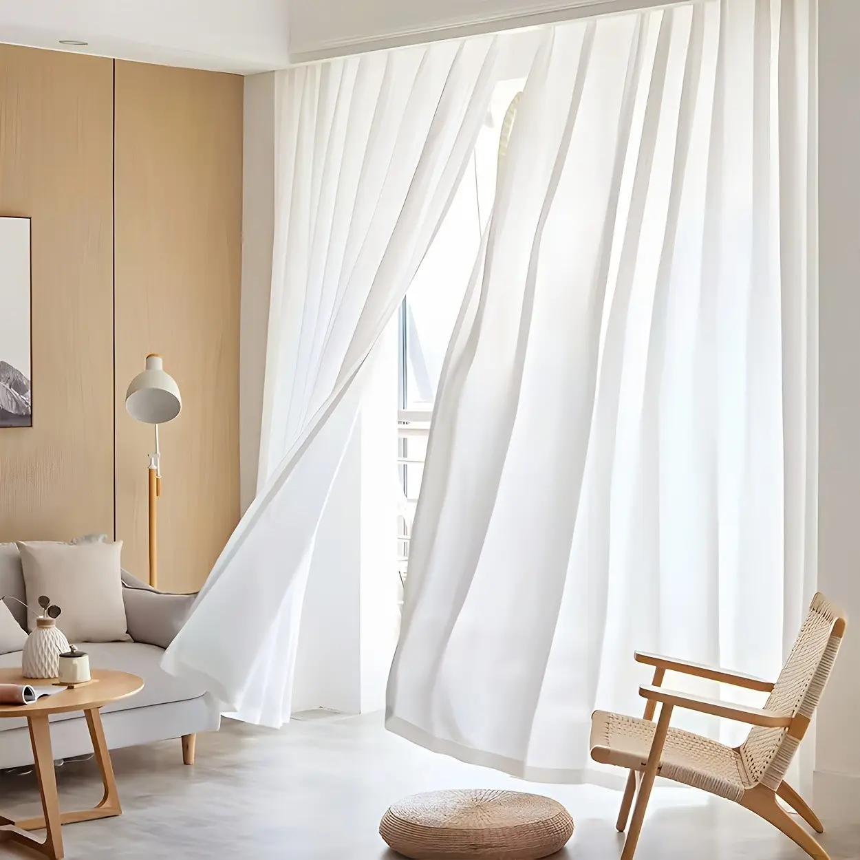 1Panel Scratch and Pilling-Resistant White Gauze Curtain, Window Curtains, Crown Gauze 115GSM, Top Rod Pocket Hanging, Easy Install Curtain, Light-Transmitting Yet Privacy-Screening, Suitable for Living Room, Bedroom Decorative Curtains