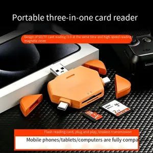 3 in 1 Portable USB 3.0 Card Reader with Lightning, USB-A & Type-C Ports, SD TF Memory Card Adapter, Plug and Play Compatible with iPhone, Android Phones, Tablets, Laptops and Digital Cameras