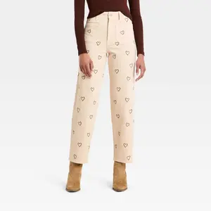 Women's Sailor Straight Heart Embroidered High-Rise Ankle Jeans - Universal Thread Cream 4