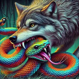 Wolf & Snake Pattern DIY Diamond Arts Colorful Painting Kit without Frame, DIY 5D Diamond Arts Colorful Painting Kit, Wall Art Decor for Home
