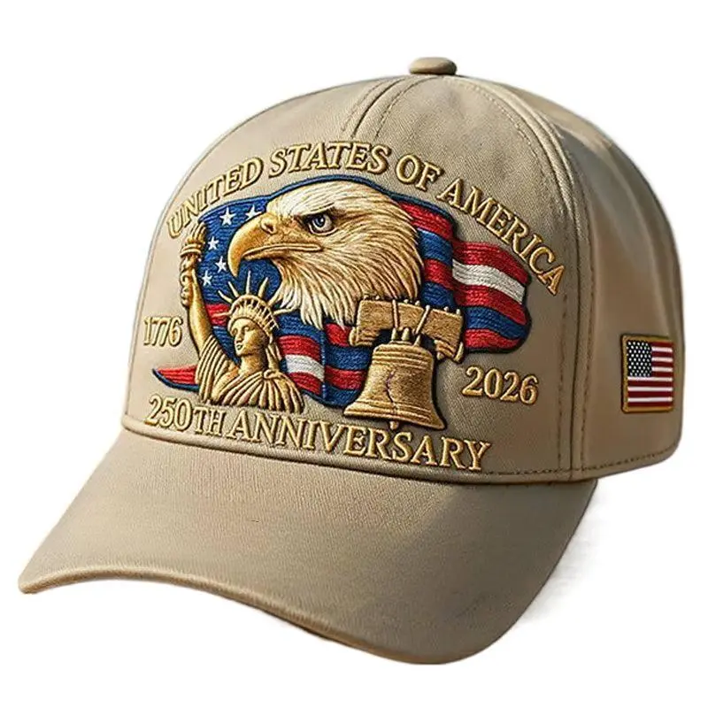 Patriotic Baseball Cap, Vintage 2026 Anniversary Limited Edition in Twill Fabric with Embroidered Eagle, Adjustable Fit, Brim Width: 7cm