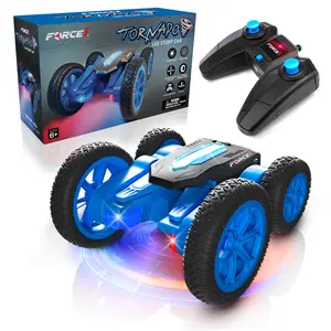 Force1 Tornado LED remote control car for kids, double sided RC stunt car with bright LEDs, 2.4GHz no interference controller, shockproof off road design, rechargeable battery, 360 spins and flips