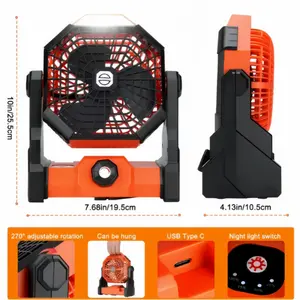 X3 Portable Camping Fan with LED Flashlight, 10 USB-Rechargeable 360° Rotating Remote Control Desk Fan, Multi-functional USB Power Bank for Camping Tent, Outdoor Use