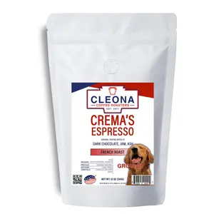 Crema's Espresso, a Golden Retriever Themed French Roast Espresso Blend Coffee