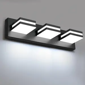LED Modern Bathroom Lights Fixtures(3-Light,Dimmable,360Rotate),Matte Black  Wall Lighting, Lights for Bathroom Over Mirror - 6000k 16In No Assembly Required