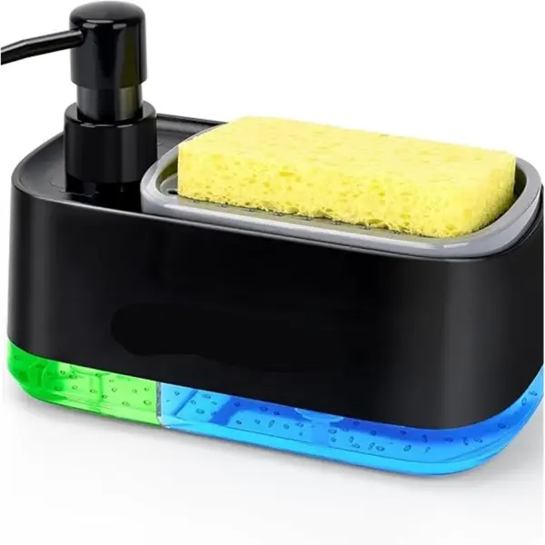 Black Dual-Pump Soap Dispenser Set with Sponge Holder - Kitchen Organization, Hand+Dish Soap Pumps, Table-Mount Countertop Organizer, Sleek Design, Organizes Sink, Keeps Kitchen Tidy