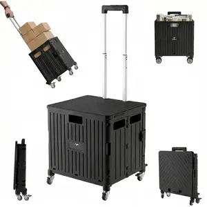 Rolling Cart for Teachers - Collapsible Cart with Wheels, Foldable Utility and Grocery Cart  Wheels for Classroom, Office, Travel, Tool Box, and Move Luggage (Black)