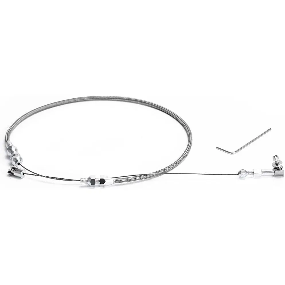 24" Adjustable Universal Stainless Steel Braided Throttle Cable Kit, Automotive Accelerator Cable with Locking Covering Kit