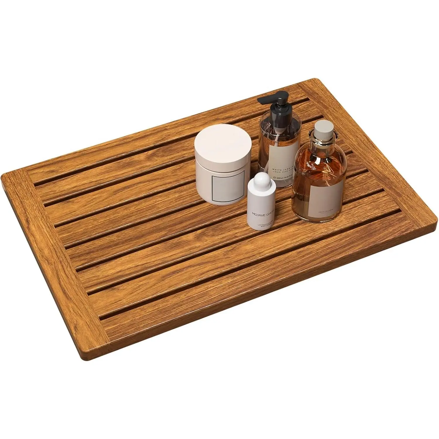 Teak Shower Mat, 21"x14" Wood Bath Mat Non-Slip Bathroom Mat Teak Bath Mats for Bathroom, Wooden Floor Mat Bathroom Mat for Inside, Outdoor or Spa(Small)