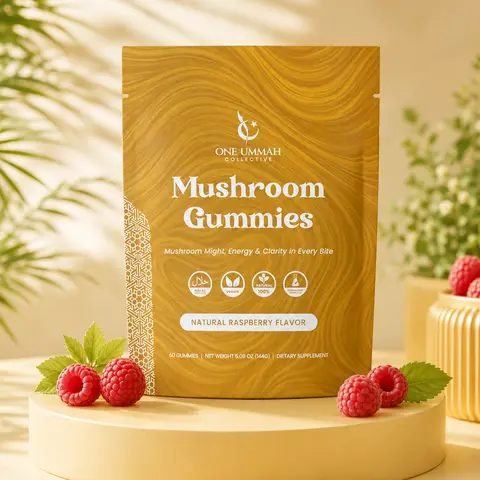 Halal Certified Raspberry Mushroom Gummies - Vegan Chewable Daily Supplement with 10-Mushroom Mix (Chaga, Lion's Mane, Reishi, Cordyceps) - 60 Gummies for Brain Health, Easy Digestion, High Absorption