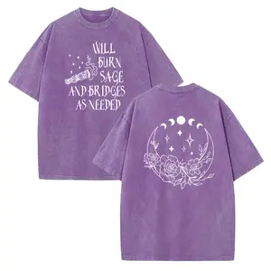 Will Burn Sage And Bridges As Needed" Spiritual T-Shirt, Moon Phase Double-Sided Tee