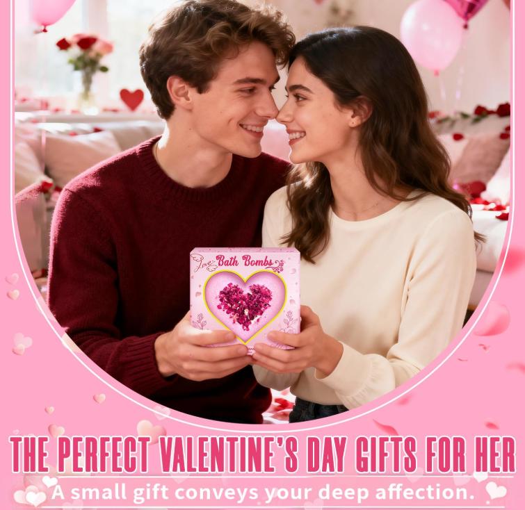 Valentines Bath Bombs for Women, XXL Valentines Day Gifts for Her & Him, Organic Heart Shaped Handmade Rose Essential Oil, Valentines Day Basket Birthday Gifts for Wife Daughter Girlfriend Coworkers