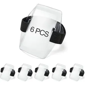 6 count Arm Badge Holder Armband ID Card Holder  Armband Badge with Adjustable Elastic Strap for Office Staff, Students, Employees, Universal Size, Transparent