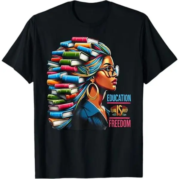 Men's Classic Soft Printed Short-Sleeve Tshirt - Black History Education is Freedom Books Themed, Comfortable Menswear Top for Teachers