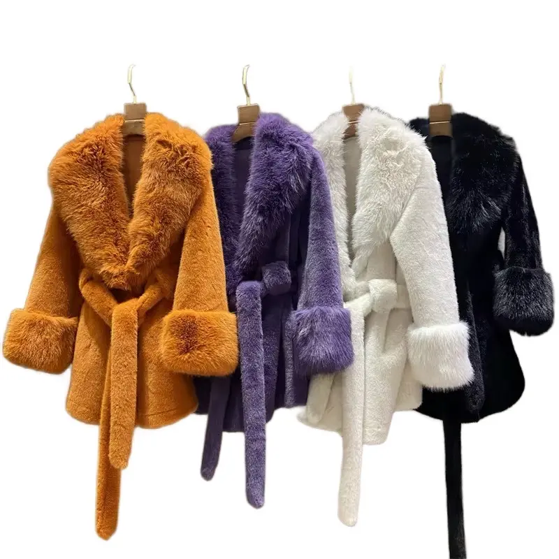 Stylish Mink Faux Fur Overcoat for Winter Women's Short Length Parka Jacket Woven Print Trench for Cold Weather Fall Jacket