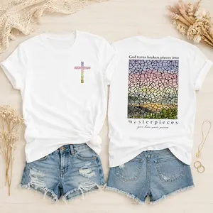 Women's Christian Faith Cotton Printed Tops - [God is Good] Jesus Religious Bible Verse Apparel, Inspirational Floral Oversized Graphic T-Shirts for Everyday Wear