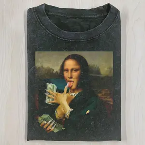 MONA LISA Vintage Washed Crew Neck Tee Regular Fit Casual Comfort Breathable Short Sleeve Funny T-shirts for Summer Fashion Men&Women's Top for Daily Wear 090103