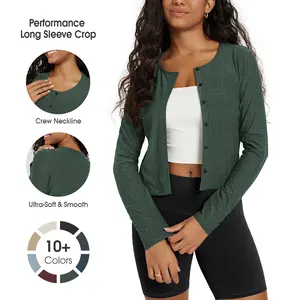 ODODOS Women's Cardigan - Ultra Soft odSTRATUM Tech Performance Long Sleeve Crop UPF 50+ Button Down Crewneck Top summerwins