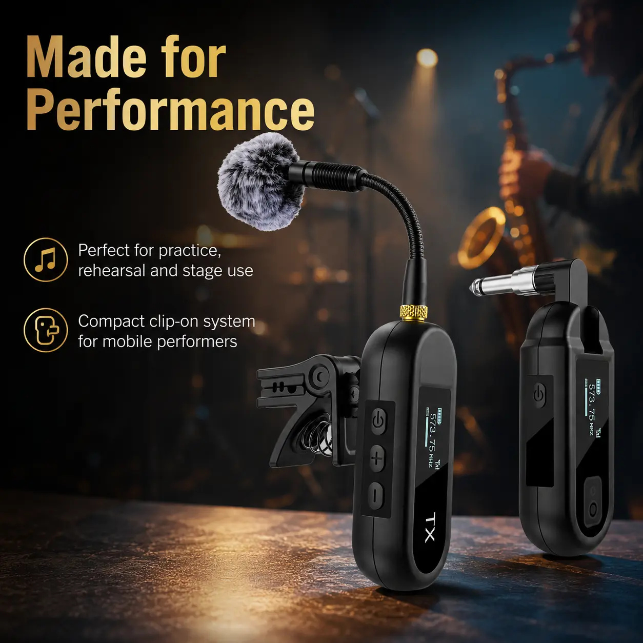 NILUNWEI Saxophone Microphone UHF Wireless Instruments Microphone System Clip on Condenser Mic for Trumpet,Trombone,Saxofon