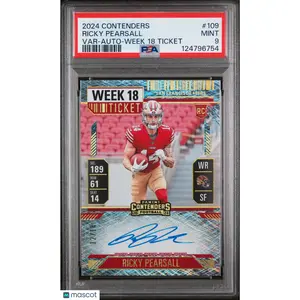 2024 Panini Contenders Ricky Pearsall Var Auto Week 18 Ticket 12/18 #109 PSA 9