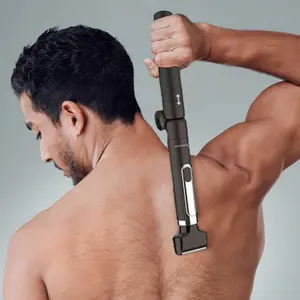 Mens Electric Back Shaver with Long Handle,Body Grooming kit Body Trimmer Facial,Arm,Chin Beard Trimmer Cordless Hair Clipper with Adjustable Extension Handel Waterproof Cordless Rechargeable Trimmer