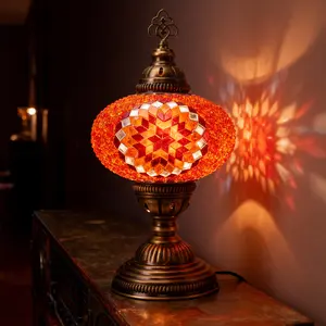 Mozaist Handcrafted Turkish Mosaic Table Lamp with Bulb Included Orange Glass Beads 35cm Height E12 LED Compatible Home Decor Gift for Bedrooms Living Rooms