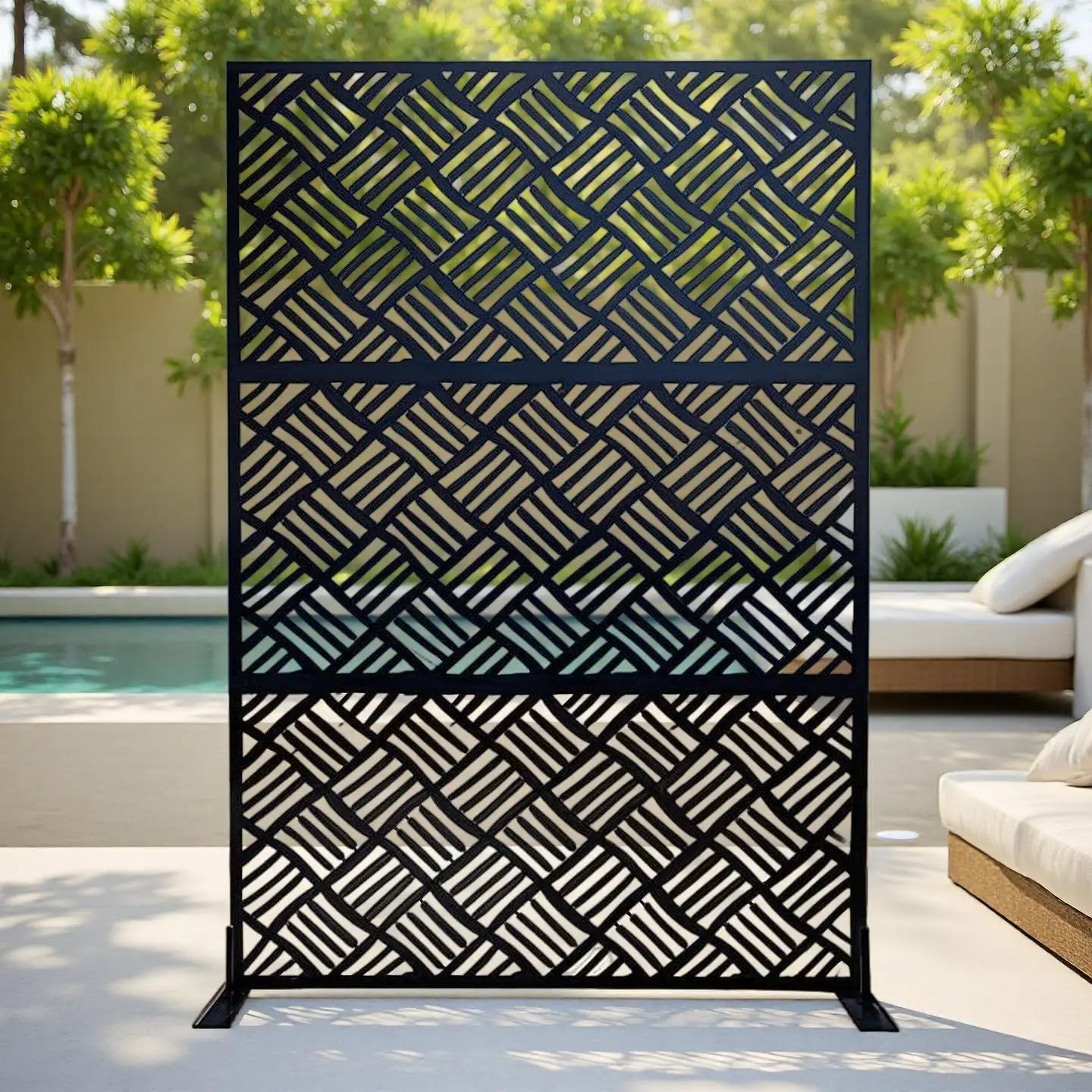 71x47 in Freestanding Outdoor Privacy Panel - Galvanized Steel Corrosion-Resistant Laser-Cut Metal Panel, Tool-Free Easy Assembly, for Vine Climbing Plants, Ideal for Garden, Patio, Black