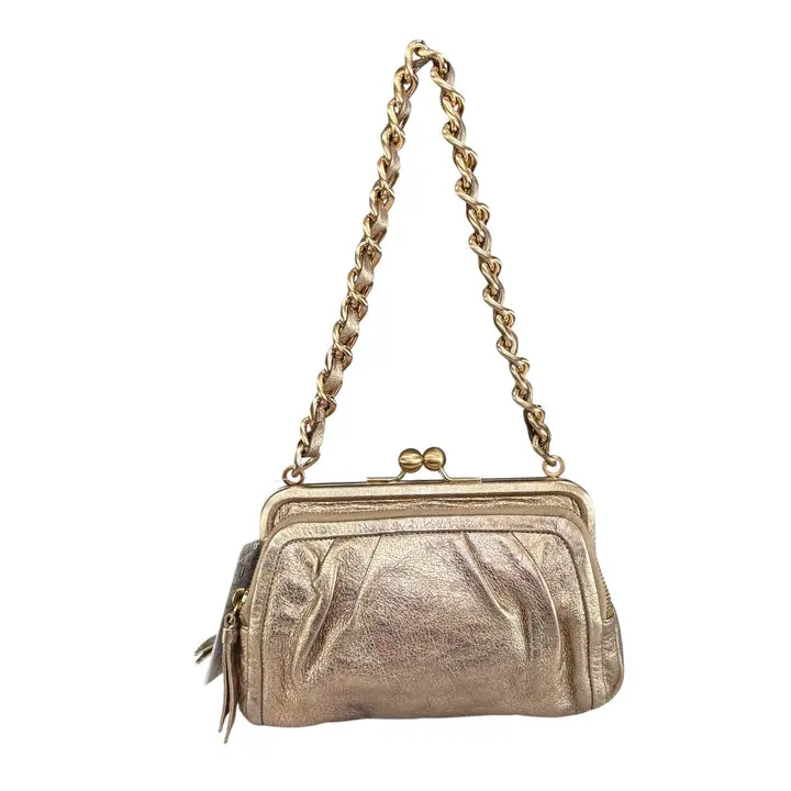Pre-owned coach Leather Shoulder Bags Y2K Parker Rose Gold Metallic Kiss Lock Shoulder Purse